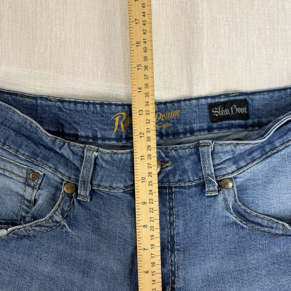 Rock 47 by Wrangler Denim Slim Boot‎ Men's Jeans Sz 38x32 Distressed Whiskers